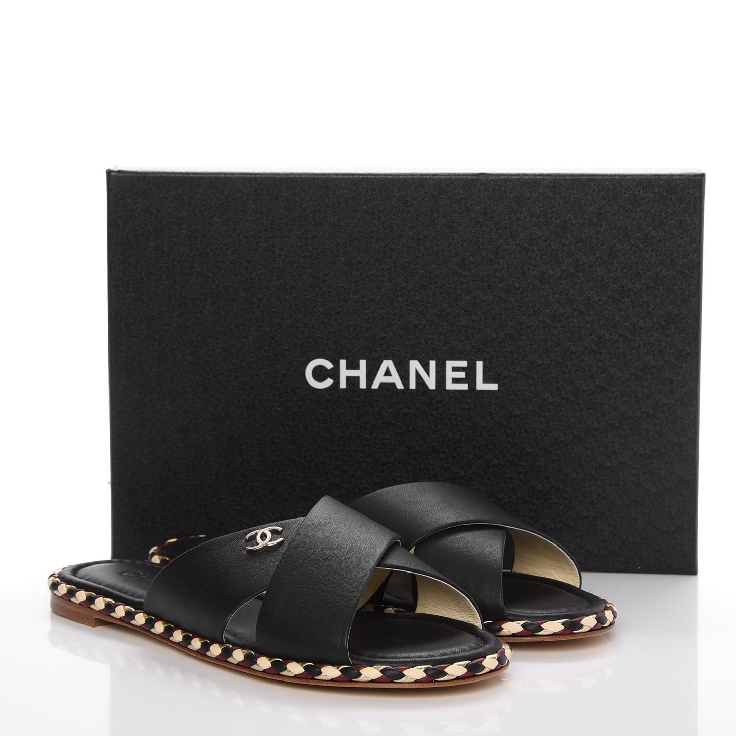 Lambskin Braided Mule Sandals 39 Black