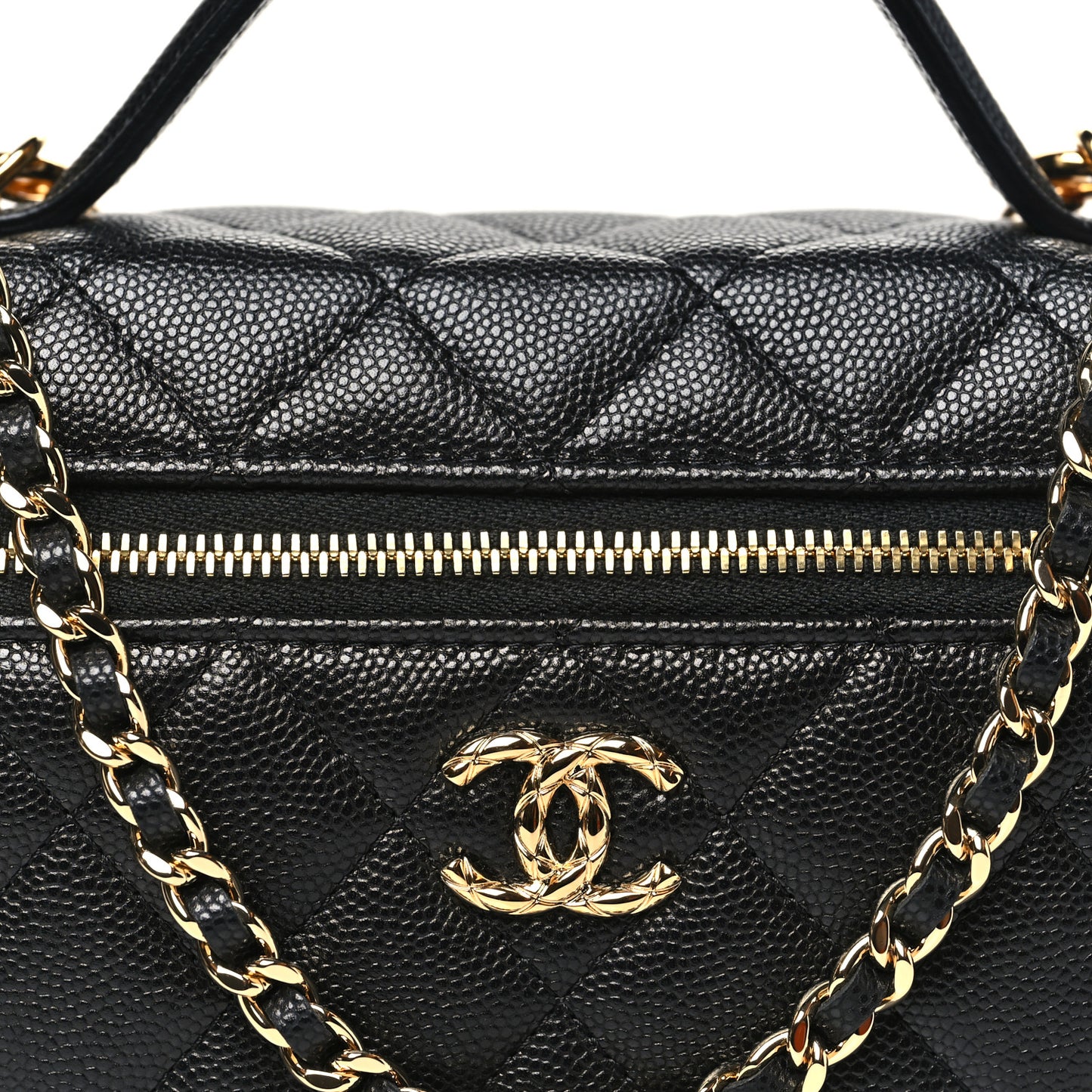 Caviar Quilted Top Handle Slim Vanity With Chain Black