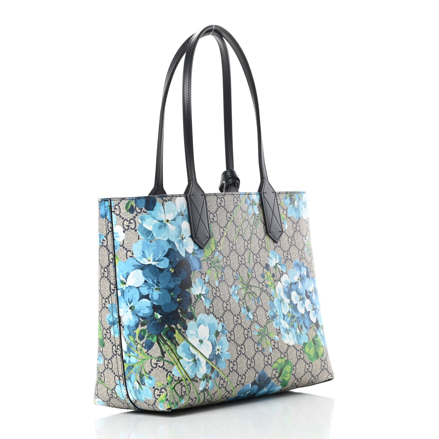Gucci GG Supreme Monogram Blooms Small Reversible Tote Beige Blue Navy 4 of 15