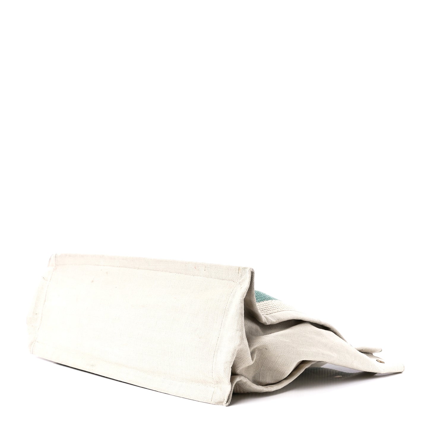 Cotton Linen Calfskin Striped Rive Gauche Tote Water Green