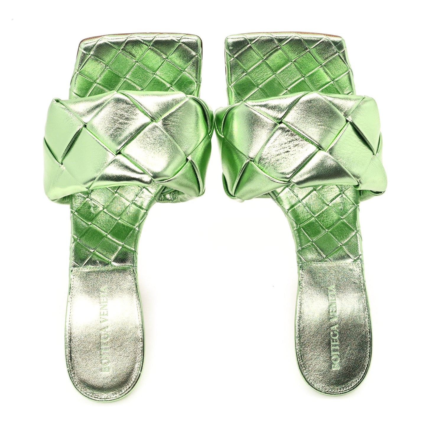 Metallic Nappa Maxi Reflection Weave Lido 90mm Mule Sandals 39 Pistachio