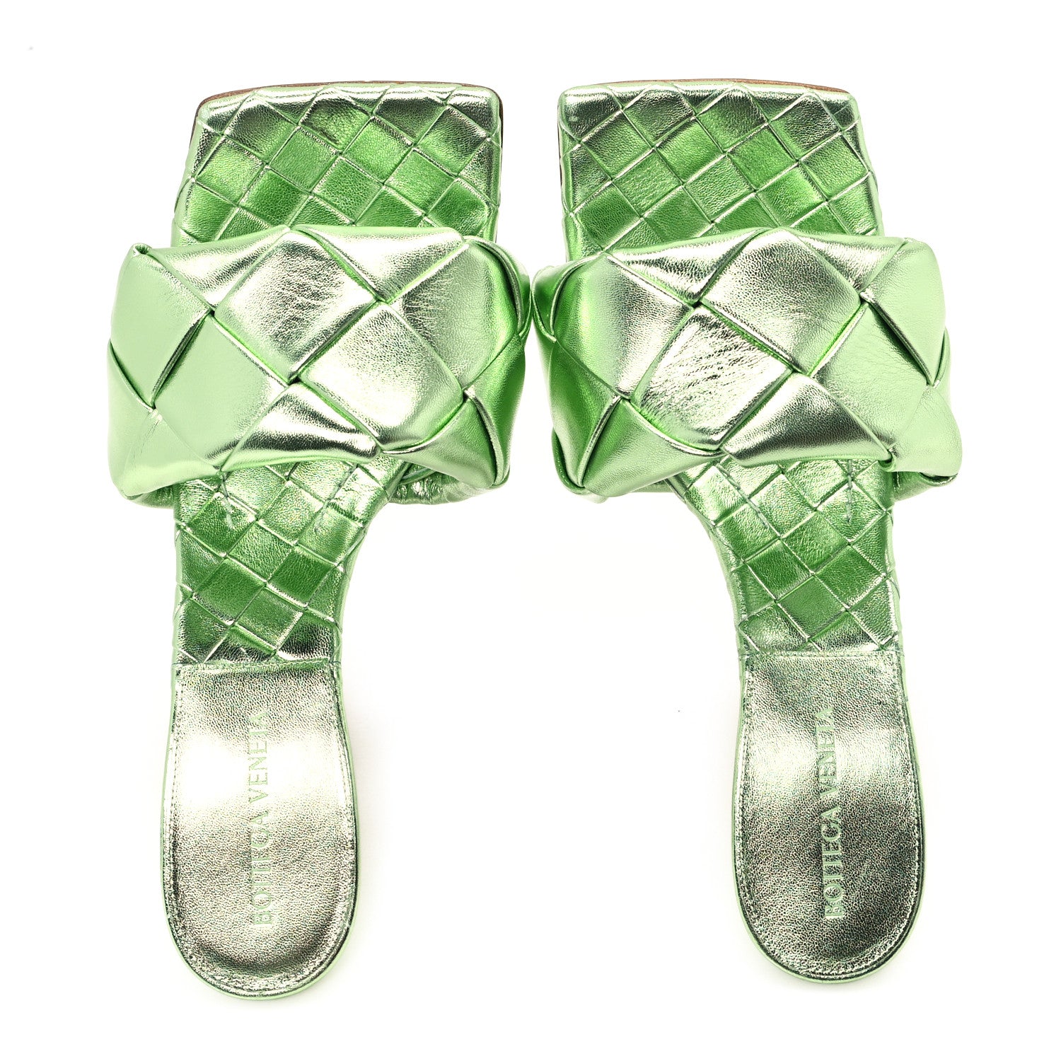 Bottega Veneta Metallic Nappa Maxi Reflection Weave Lido 90mm Mule Sandals 39 Pistachio 2 of 8