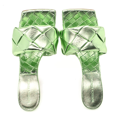 Bottega Veneta Metallic Nappa Maxi Reflection Weave Lido 90mm Mule Sandals 39 Pistachio 2 of 8