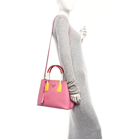 Saffiano Cuir Small Bi-Color Double Bag Begonia Sole