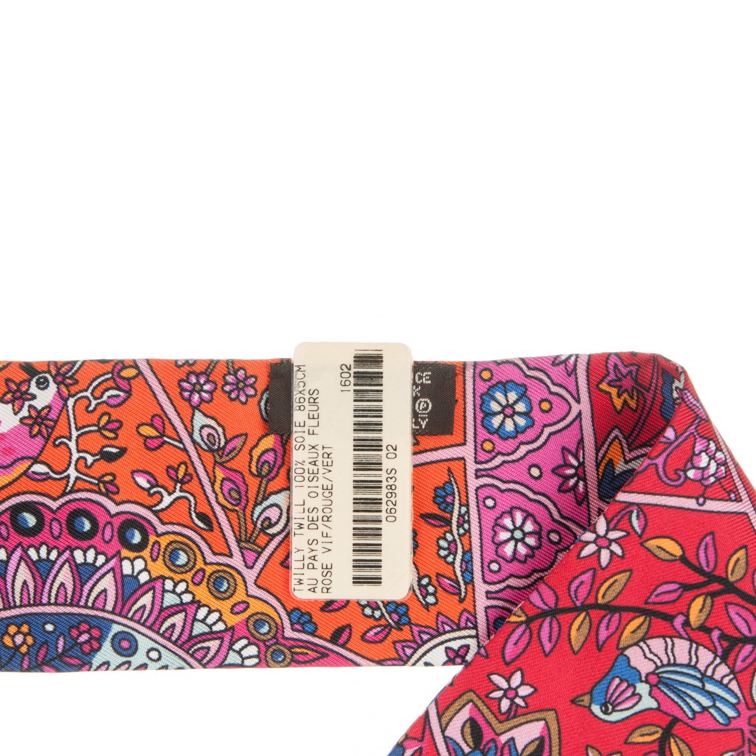Hermes Silk Au Pays Des Oiseaux Fleurs Twilly Rose Vif Rouge Vert 3 of 6