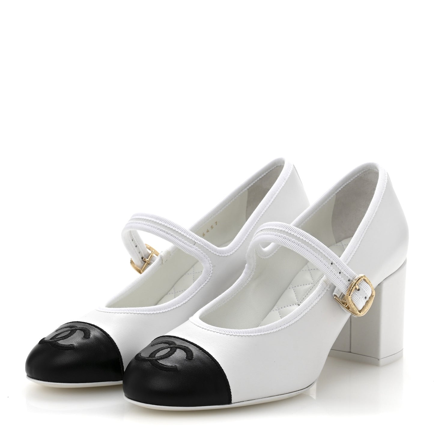 Lambskin CC Cap Toe Mary Jane Pumps 39 White Black