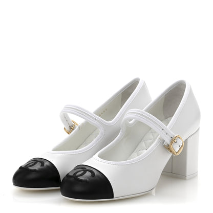 Chanel Lambskin CC Cap Toe Mary Jane Pumps 39 White Black 4 of 12