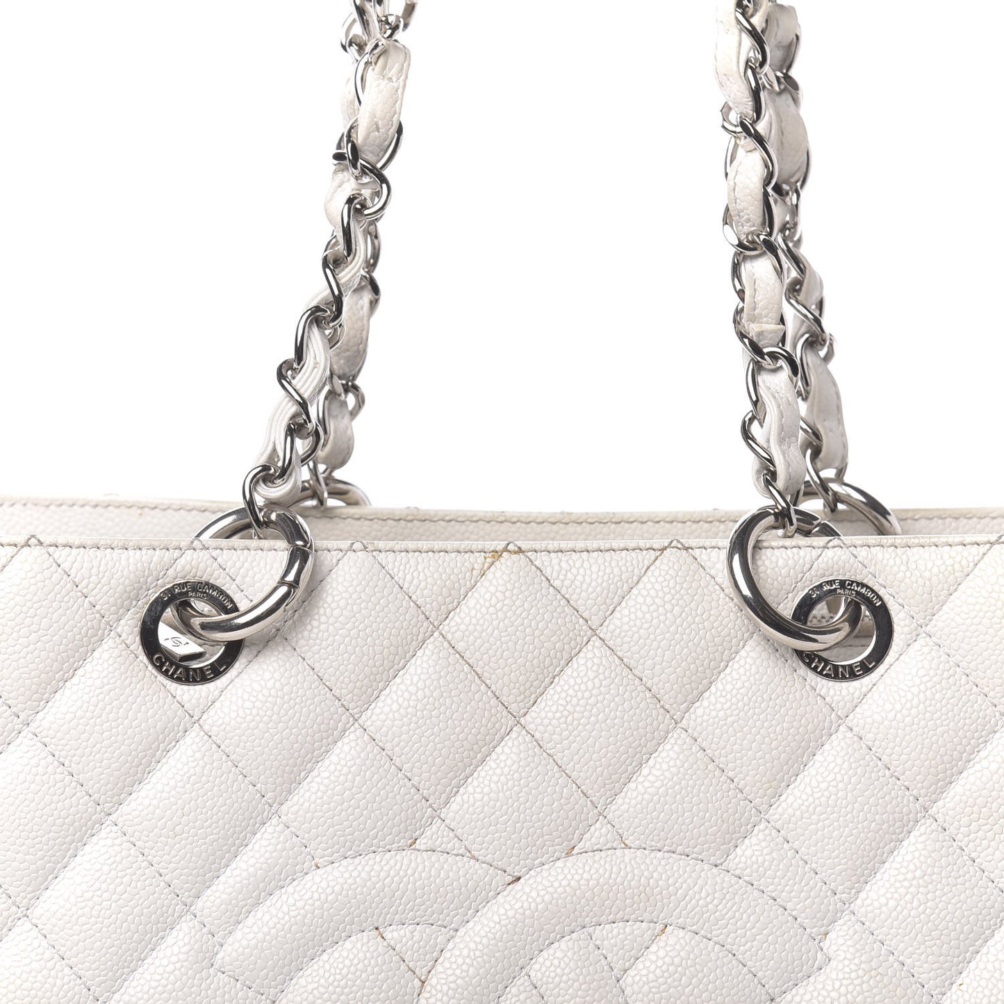 Caviar Quilted Grand Shopping Tote GST White