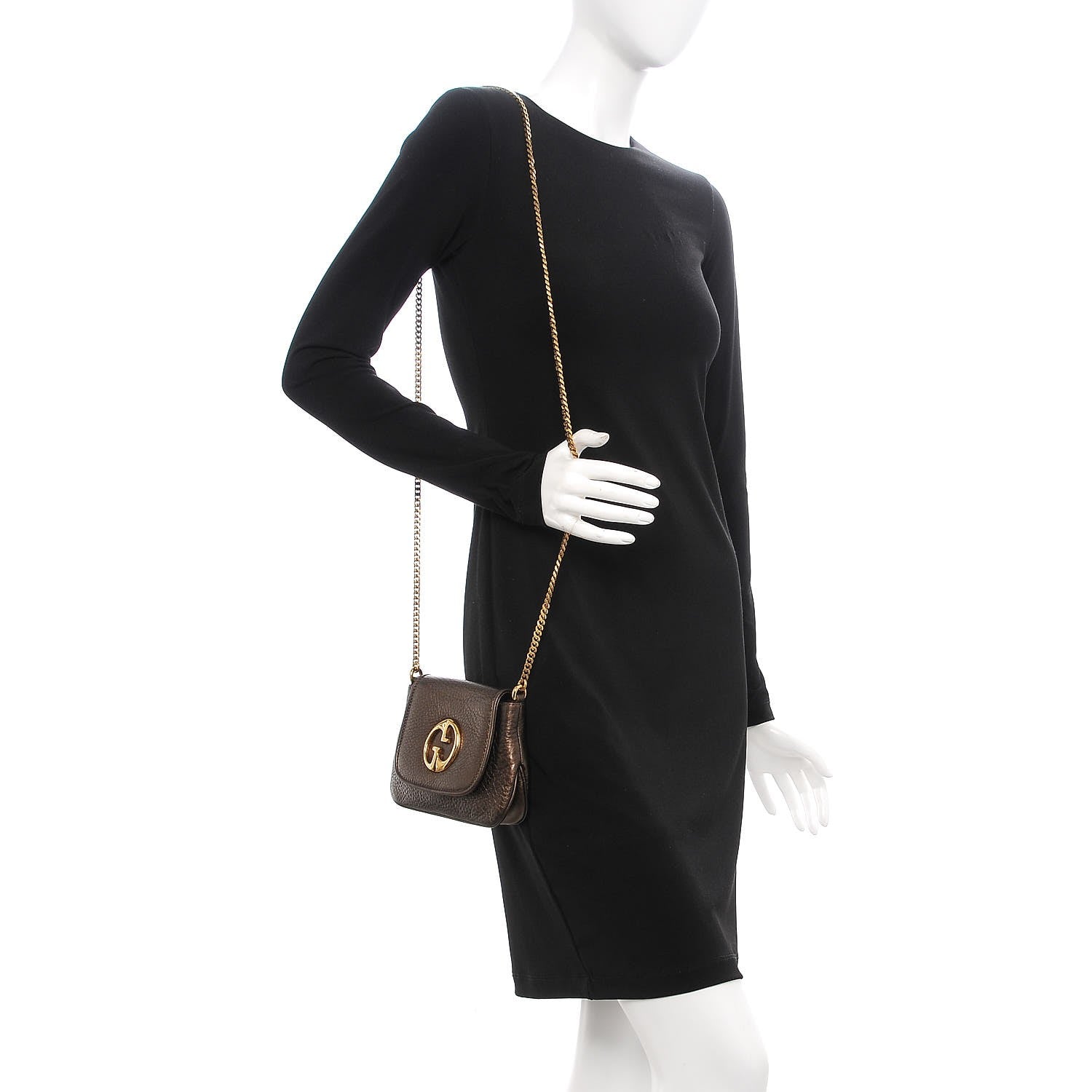 Gucci Metallic Pebbled Calfskin Small 1973 Chain Shoulder Bag Winter Leaf 2 of 8
