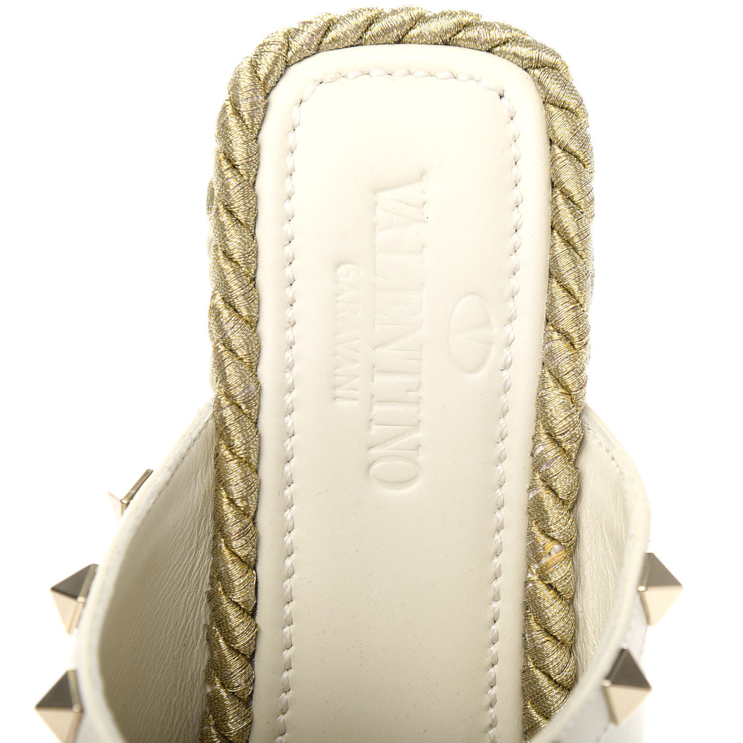 Valentino Garavani Calfskin Silk Rockstud Torchon Espadrille Wedge 25/115mm Slide Sandals 37 Light Ivory 8 of 10