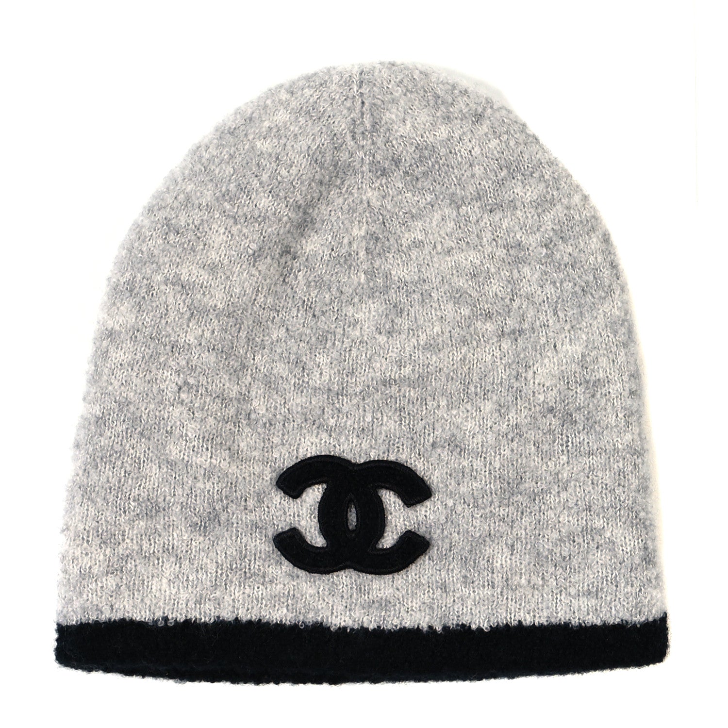 Chanel Cashmere Silk CC Beanie Hat Grey Black 1 of 4