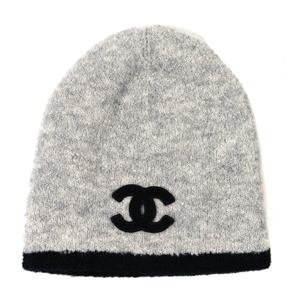 Chanel Cashmere Silk CC Beanie Hat Grey Black 1 of 4