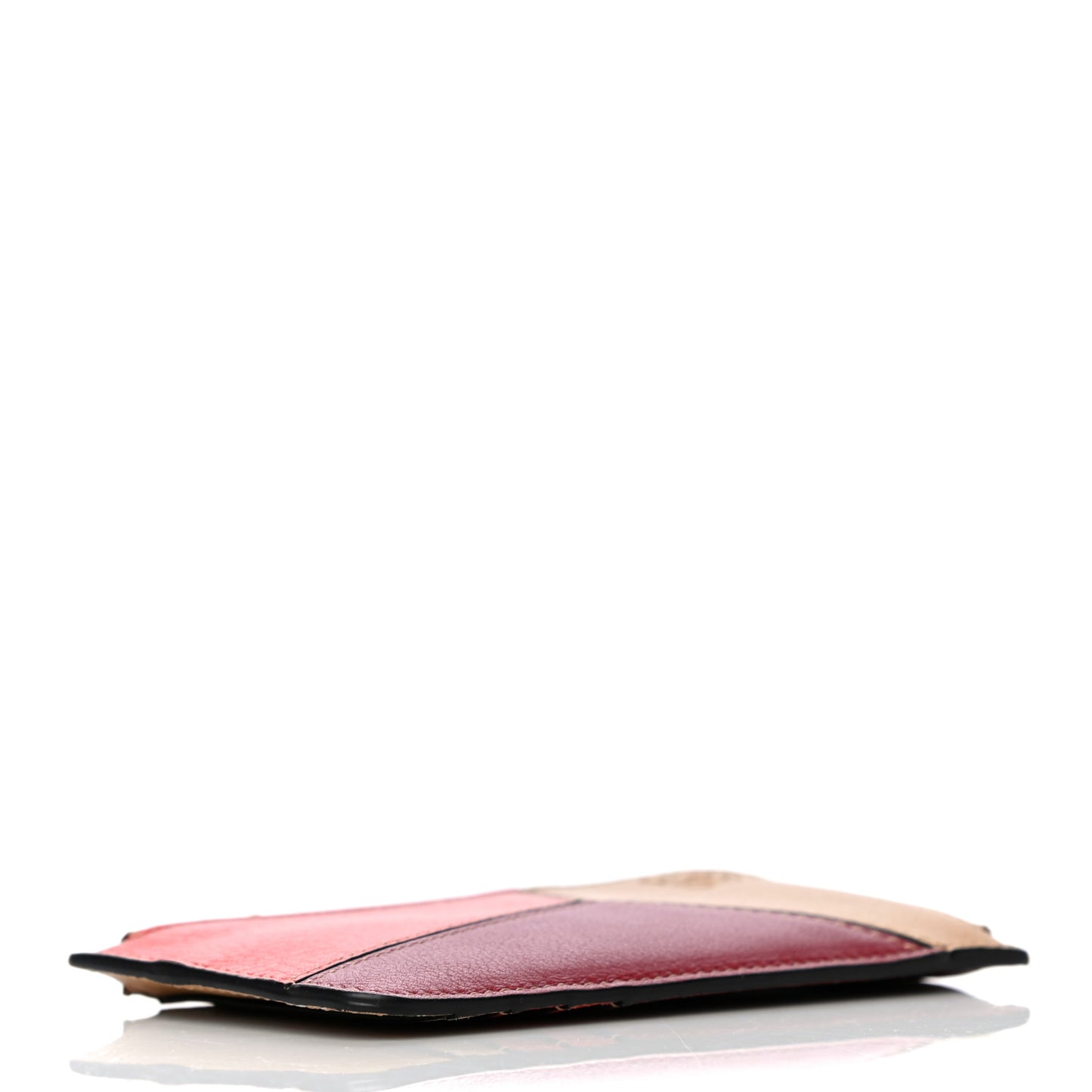 Calfskin Puzzle Colorblock Coin Card Holder Deep Red Dune