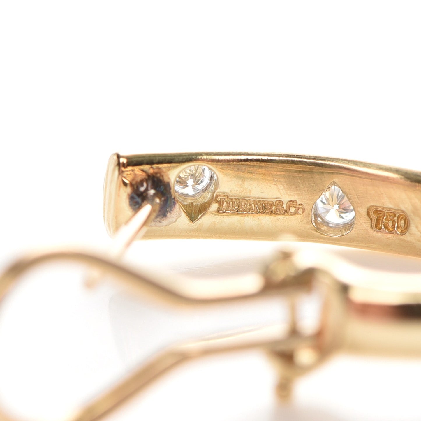 18K Yellow Gold Platinum Diamond Etoile Half Hoop Earrings