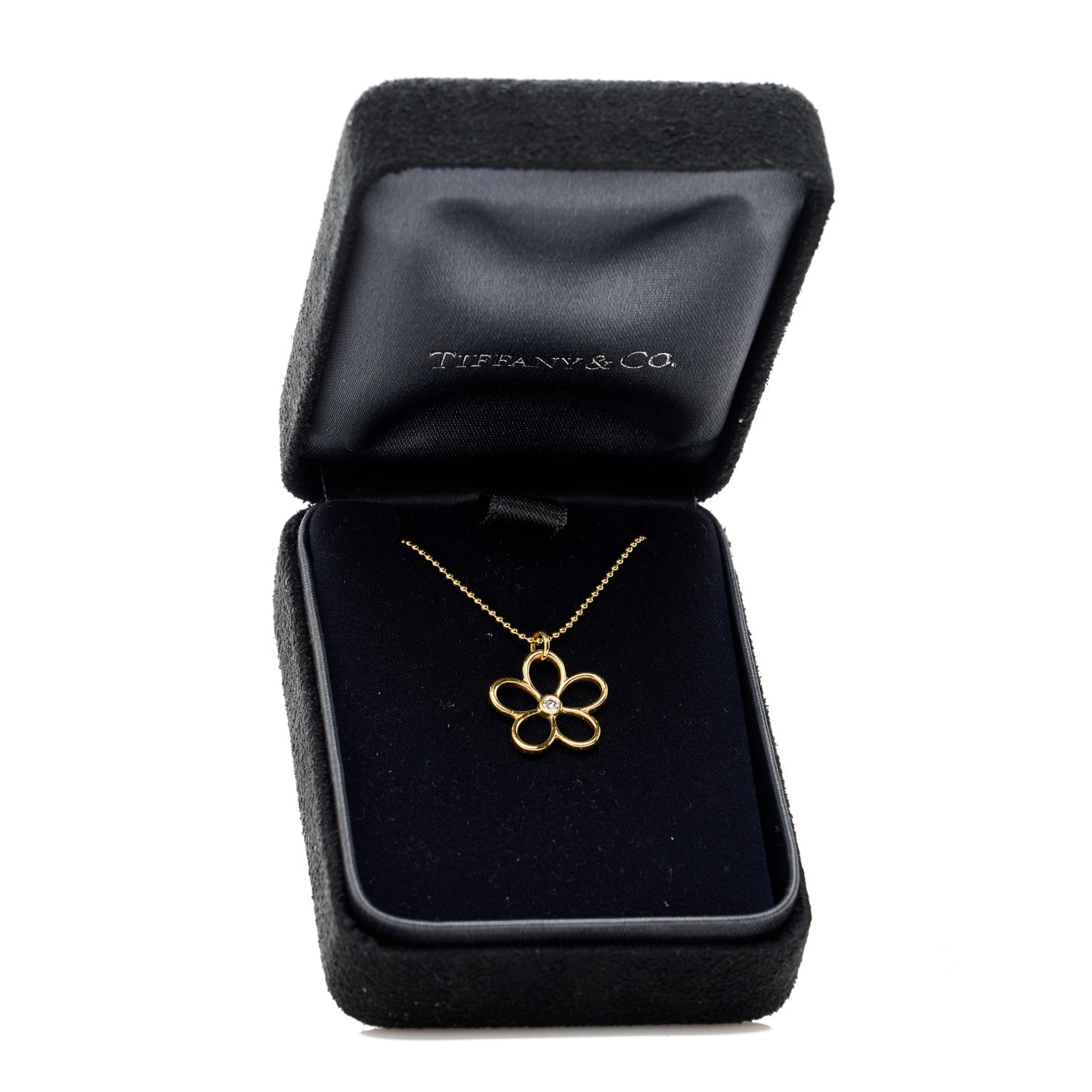18K Yellow Gold Diamond Open Flower Pendant Necklace