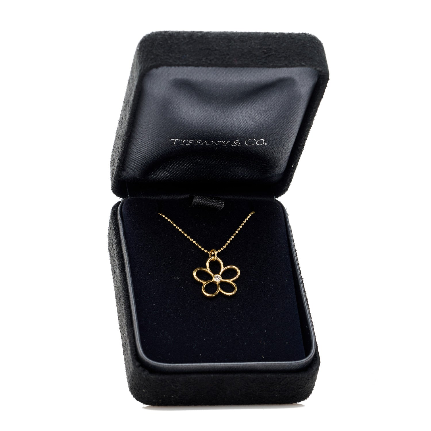 Tiffany 18K Yellow Gold Diamond Open Flower Pendant Necklace 6 of 6