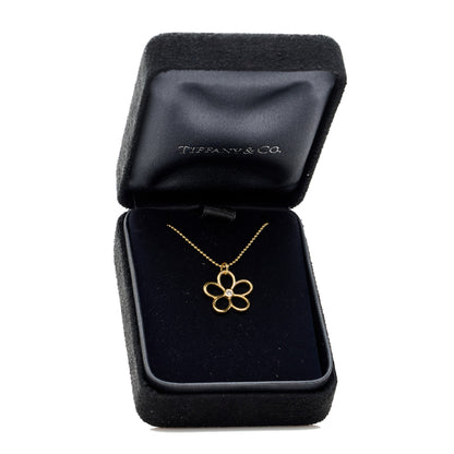 Tiffany 18K Yellow Gold Diamond Open Flower Pendant Necklace 6 of 6