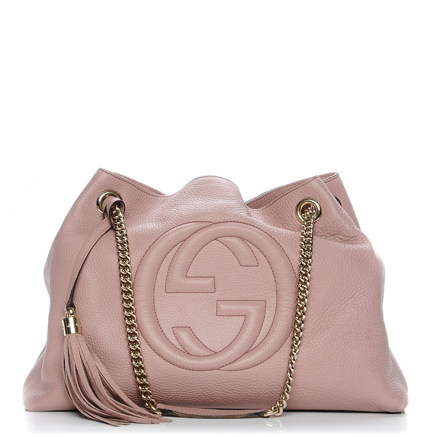 GUCCI Pebbled Calfskin Medium Soho Chain Shoulder Bag Dark Cipria