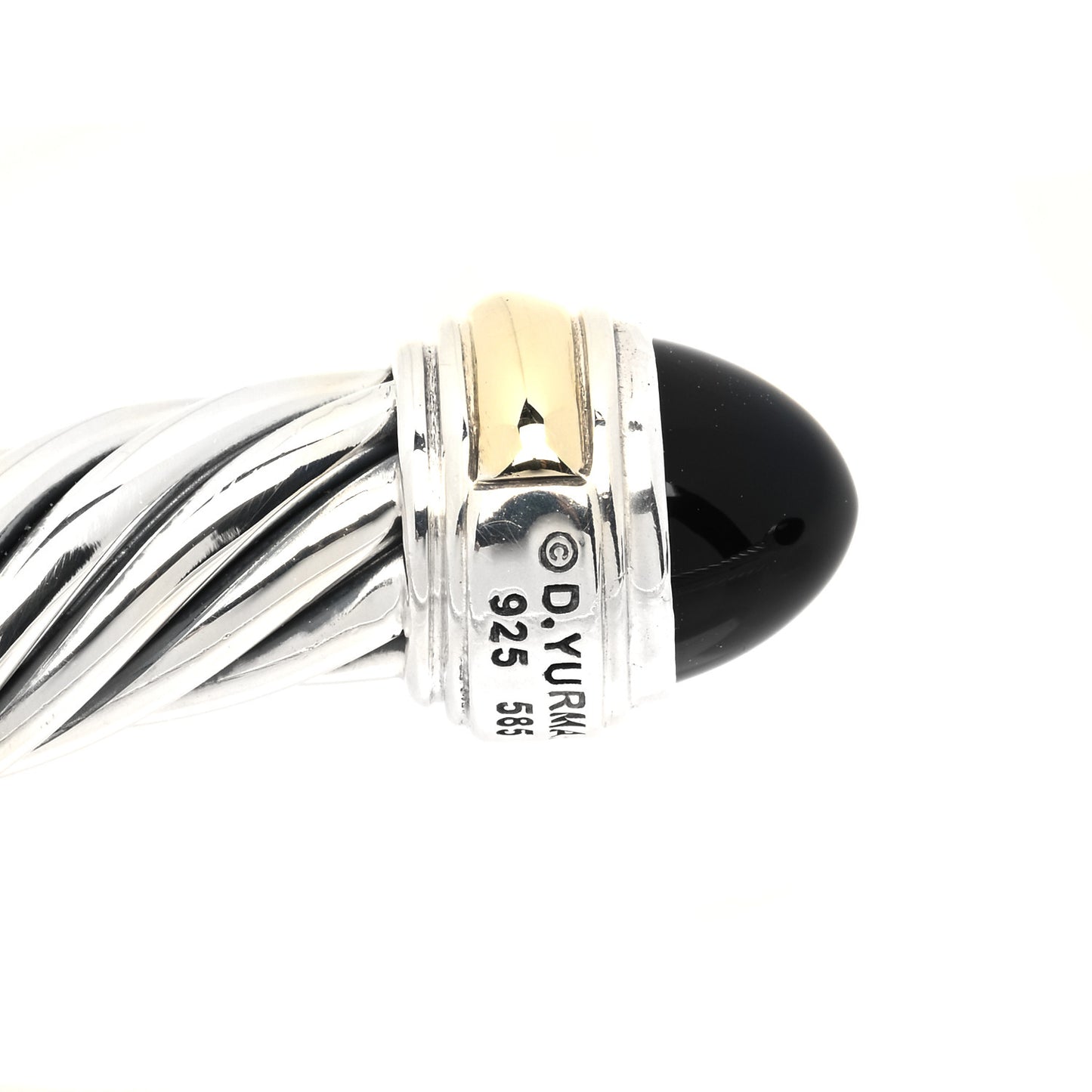 Sterling Silver 14K Yellow Gold Black Onyx 5mm Cable Classics Bracelet