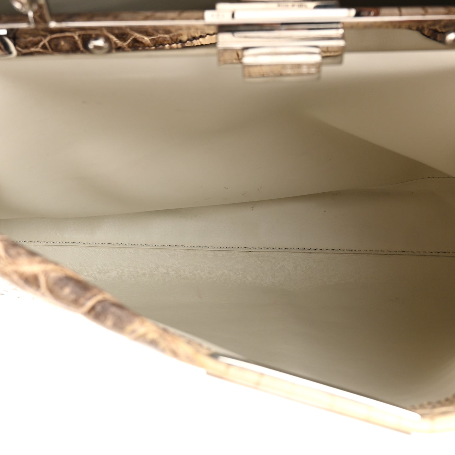 Shiny Crocodile Shiny Nappa Medium Peekaboo Iconic Satchel White Grey