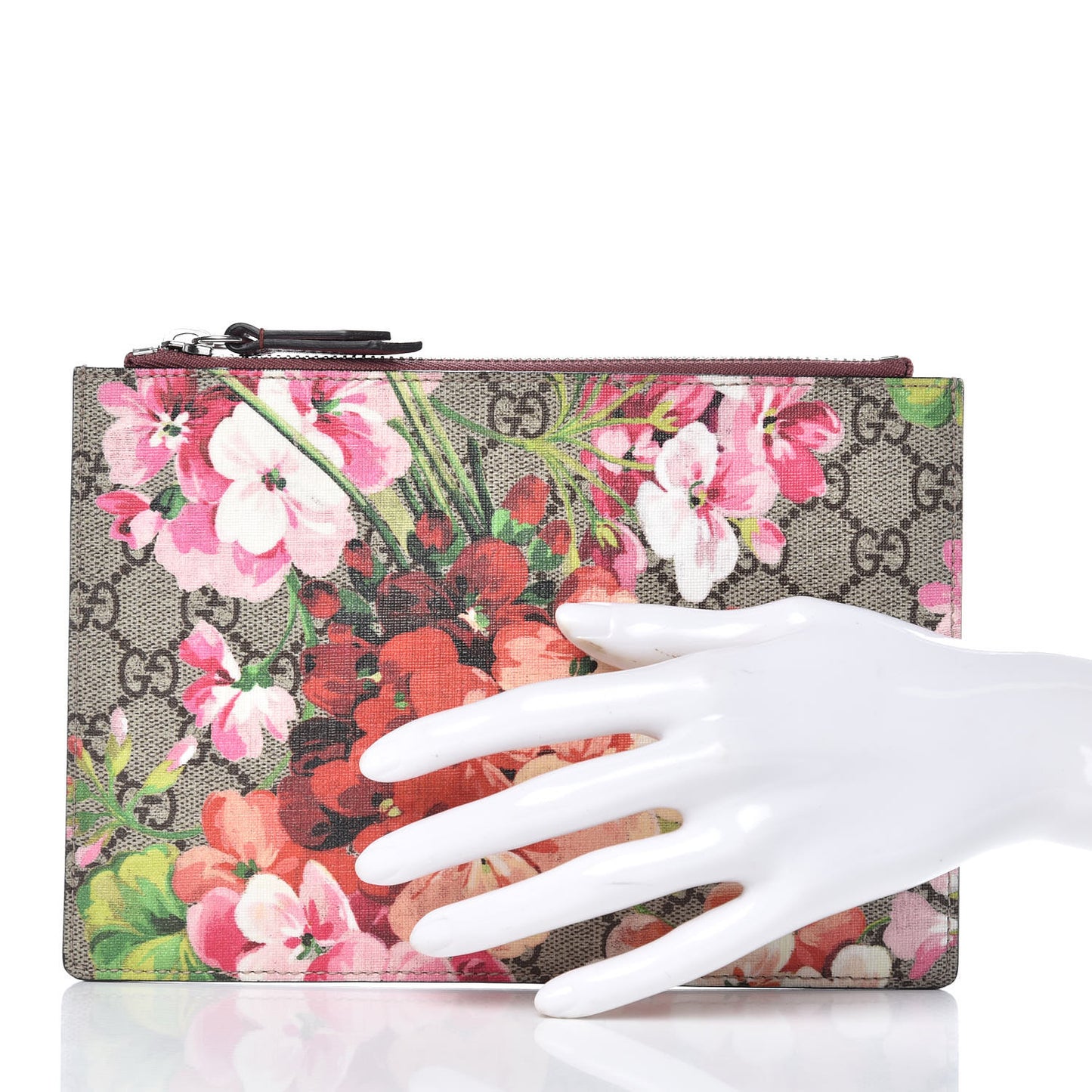 GG Supreme Monogram Blooms Small Zip Pouch Beige Multicolor Dry Rose
