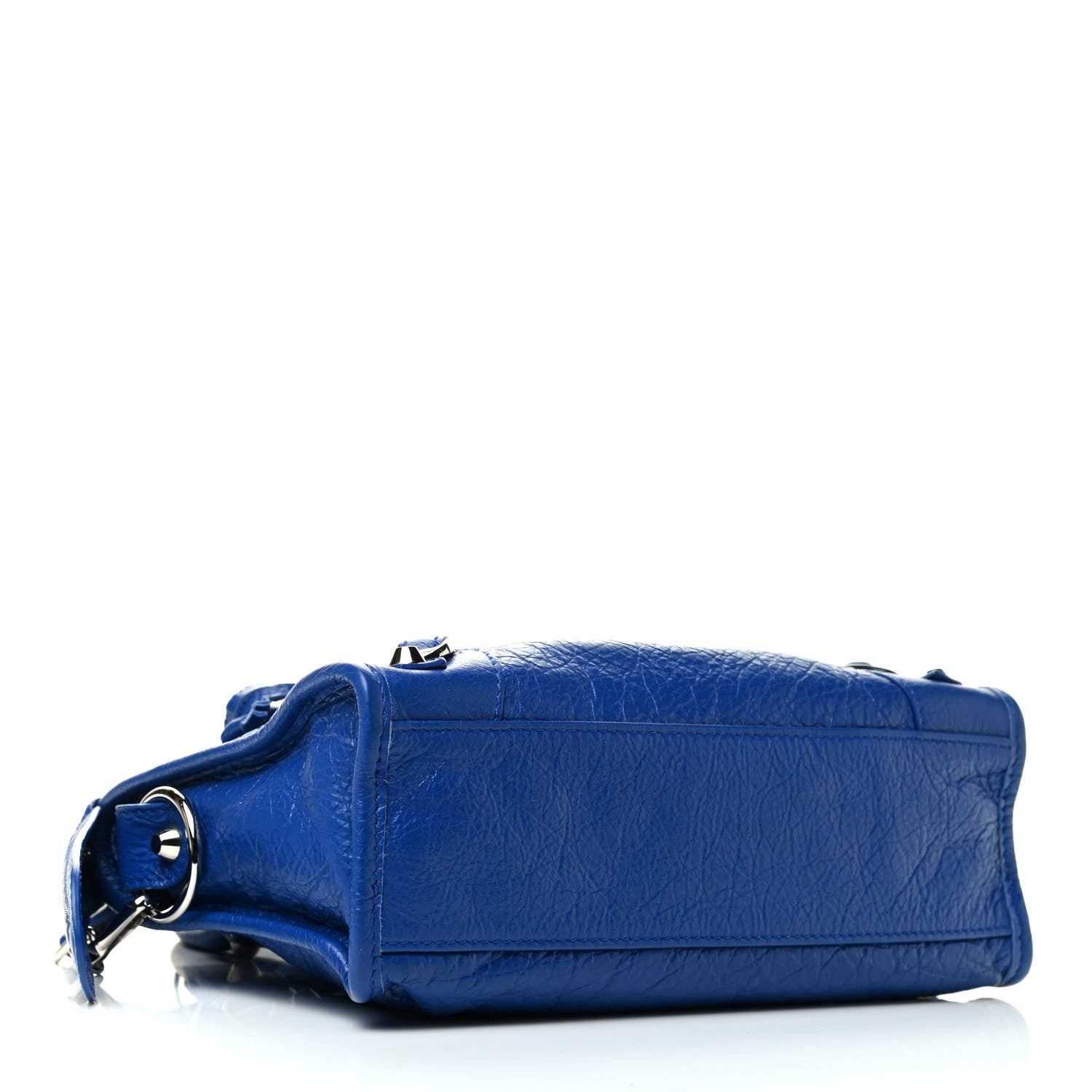 Balenciaga Agneau Classic Silver Hardware Mini City Logo Strap Bleu Electric Black 4 of 9