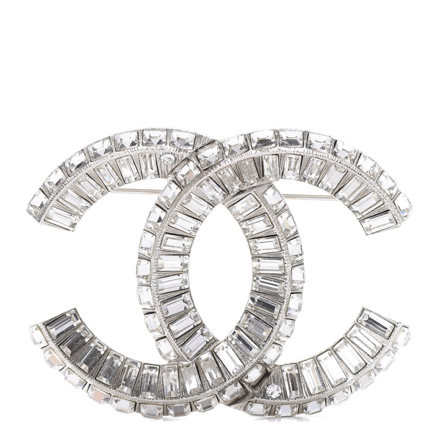 Baguette Crystal CC Brooch Silver