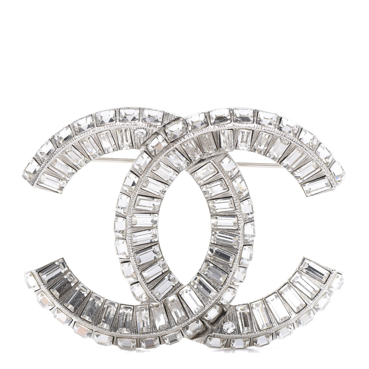 Chanel Baguette Crystal CC Brooch Silver 1 of 5