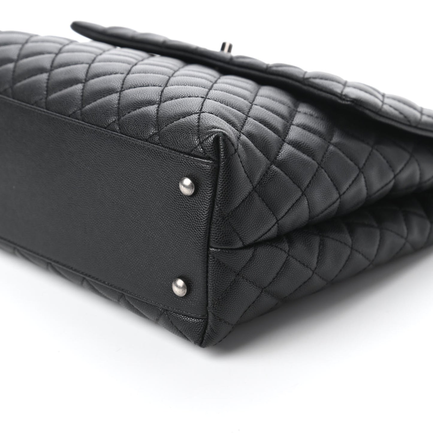 Caviar Lizard Quilted Large Coco Handle Flap Black