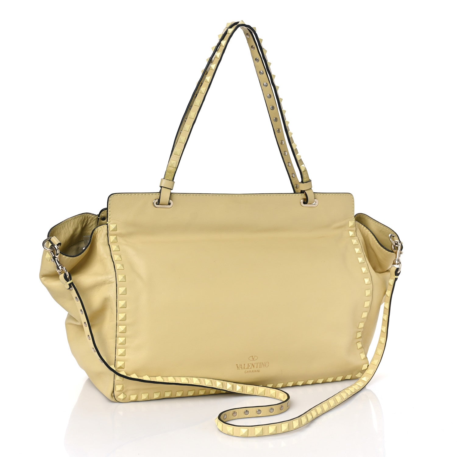 Valentino Garavani Vitello Monochrome Medium Rockstud Tote Light Yellow 3 of 13