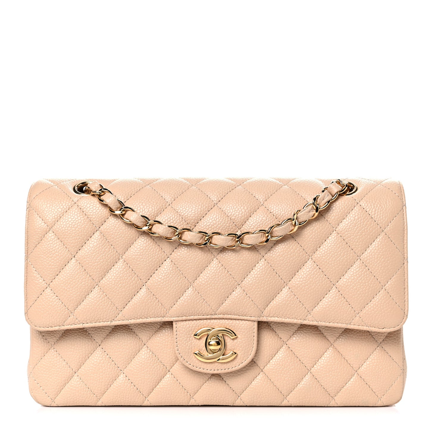 Caviar Quilted Medium Double Flap Beige Clair