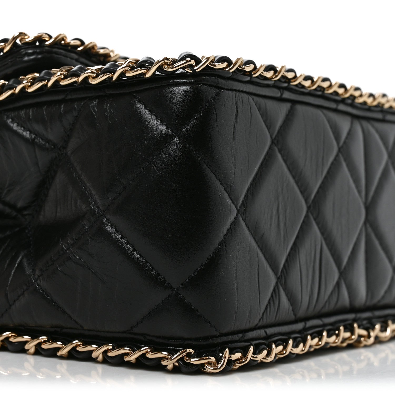 Chanel Crumpled Calfskin Medium Chain All Over Flap Black 9 of 10