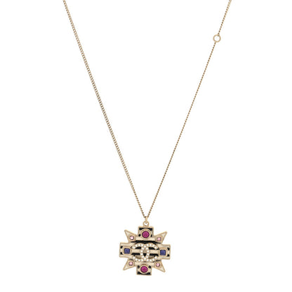 Chanel Crystal Enamel Stripe CC Pendant Necklace Gold Multicolor 1 of 4