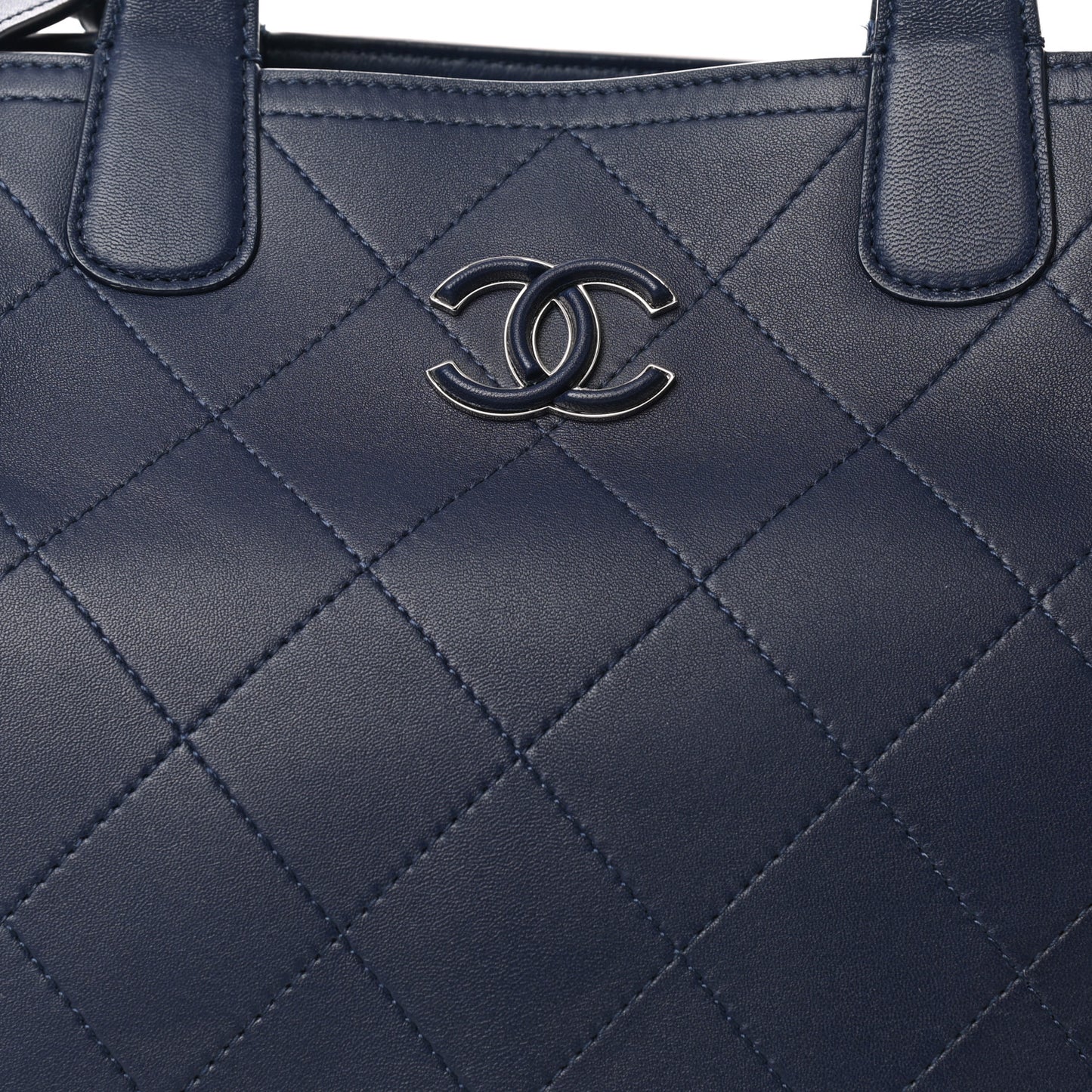 Calfskin Stitched Large Shopping Tote Dark Navy