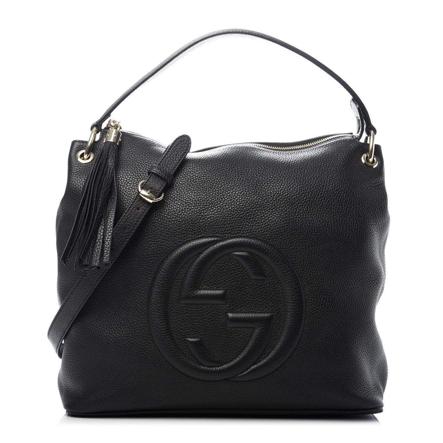 Pebbled Calfskin Large Soho Hobo Black