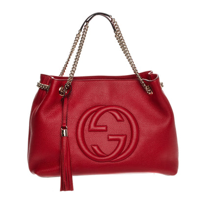 Gucci Pebbled Calfskin Medium Soho Chain Shoulder Bag Vibrant Red 1 of 7