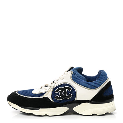 Chanel Mesh Suede Calfskin Womens CC Sneakers 39 Dark Blue Black White 1 of 12