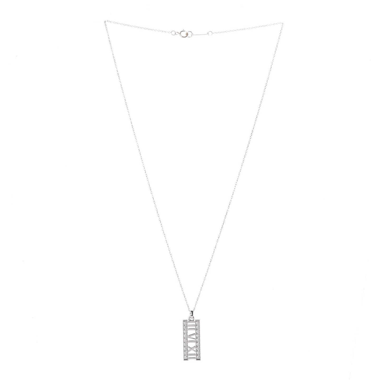 18K White Gold Diamond Atlas Bar Pendant Necklace