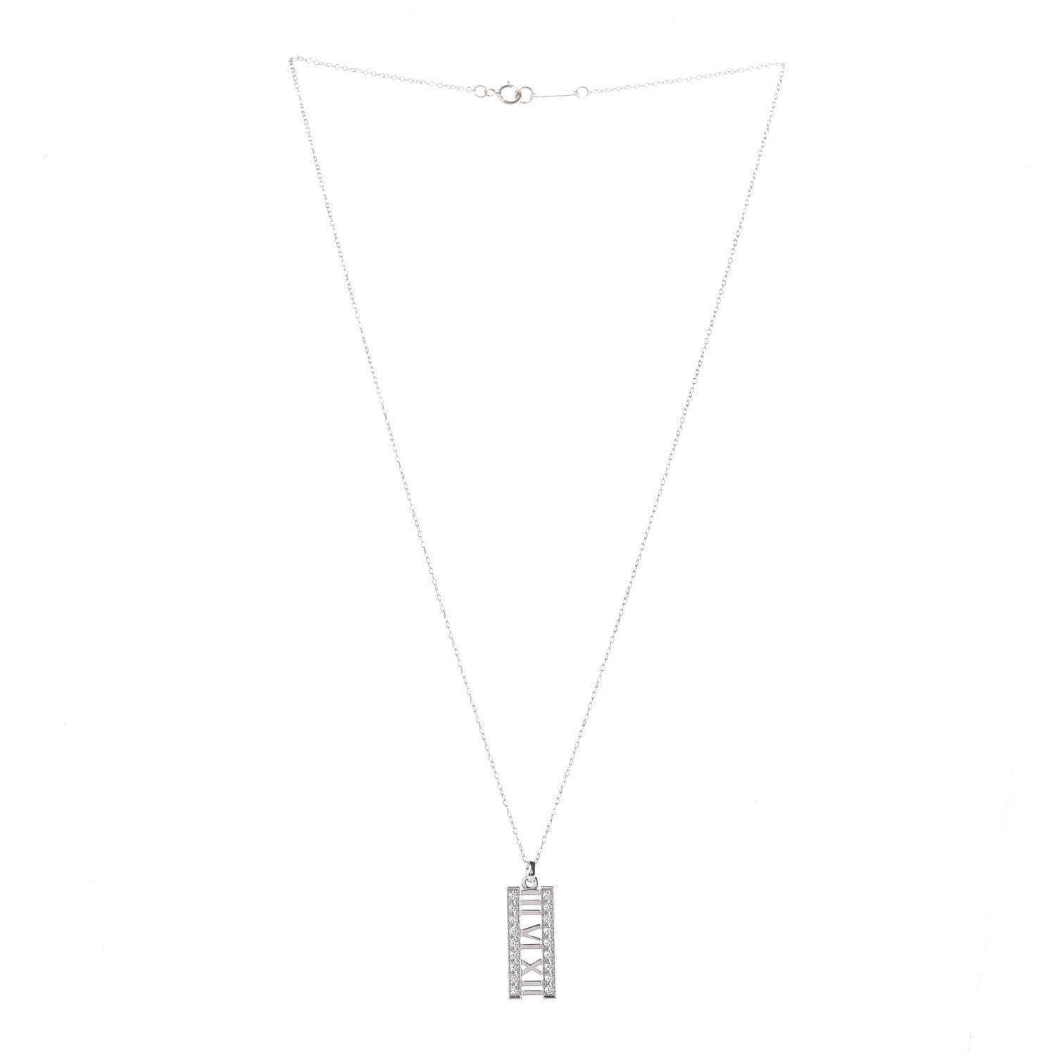 Tiffany 18K White Gold Diamond Atlas Bar Pendant Necklace 3 of 4