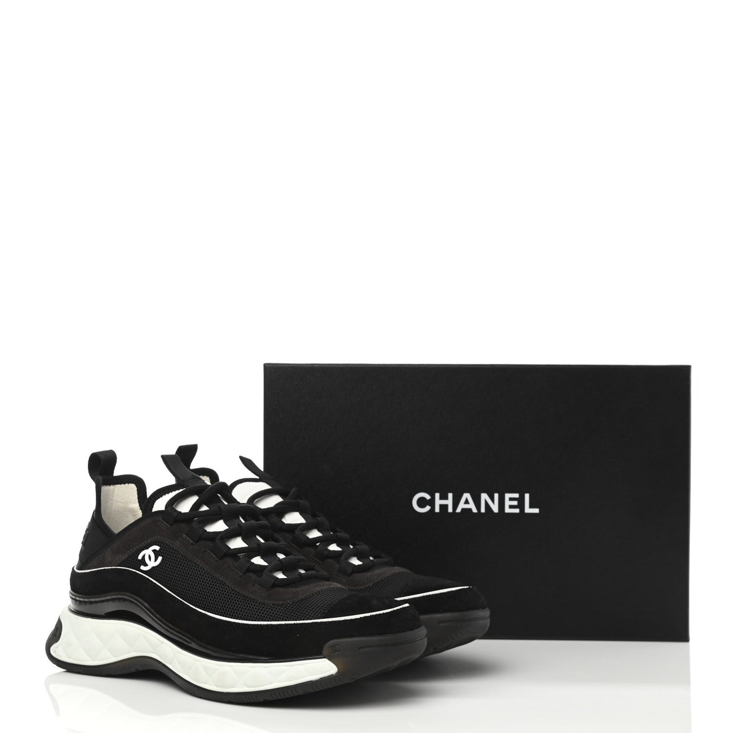 Velvet Calfskin Mixed Fibers CC Sneakers 41 Black