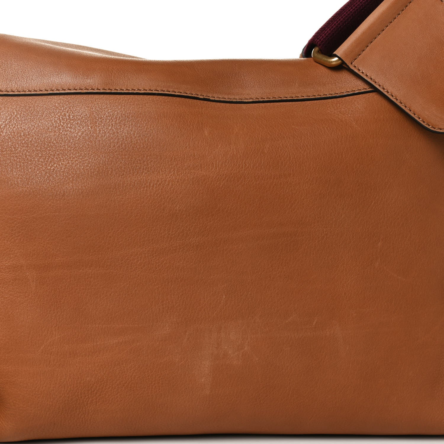 Gucci Grained Calfskin Mens Double Buckle Flap Messenger Bag Tan 14 of 15