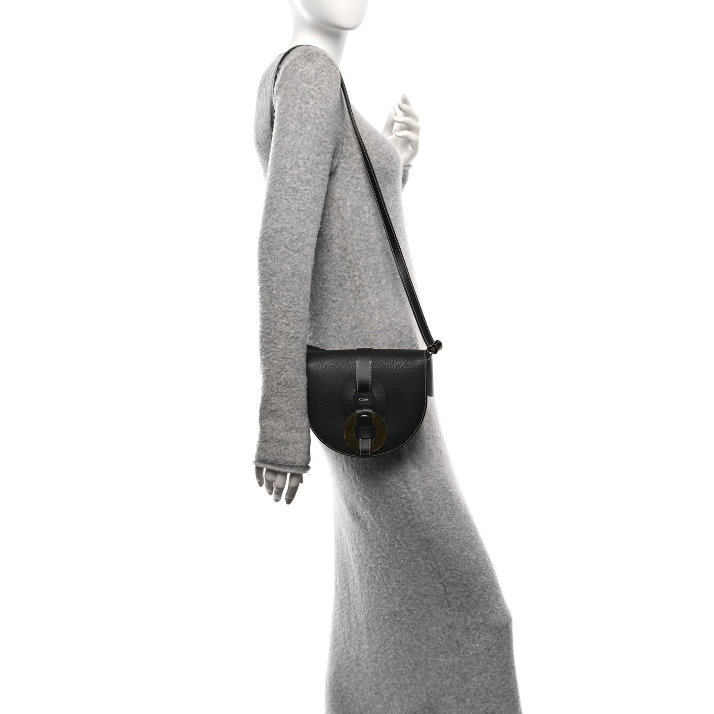 Grained Calfskin Small Darryl Saddle Crossbody Bag Black