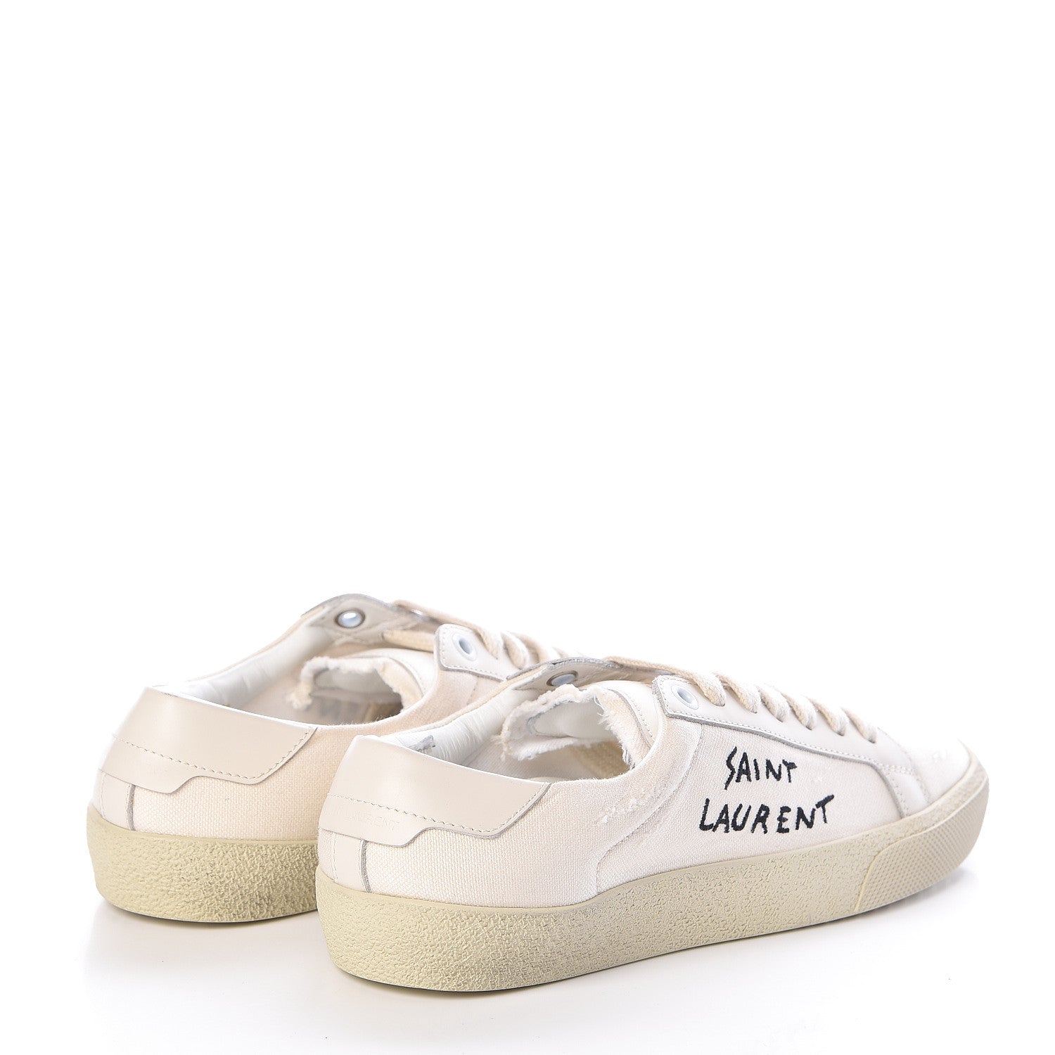 Saint Laurent Distressed Canvas Court Classic Sneakers 36 Panna 4 of 9
