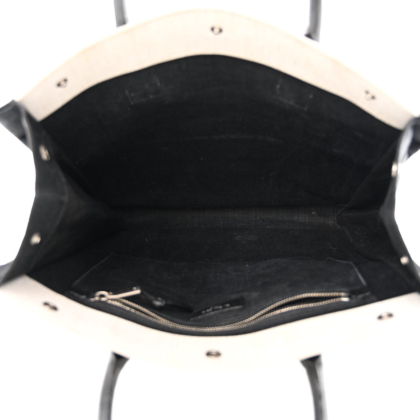 Linen Calfskin Rive Gauche North South Tote White Black