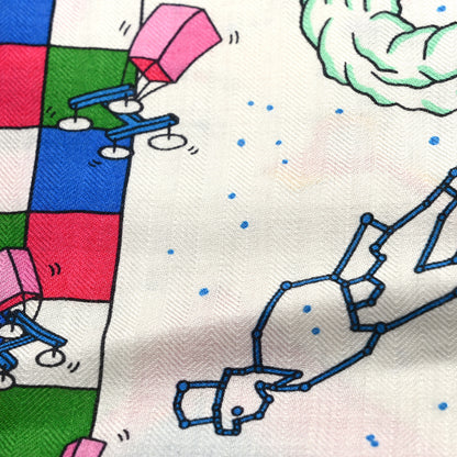 Hermes Cashmere Silk L'Epopee D'Hermes Shawl 140 White Rose Vif Bleu Royal 5 of 5