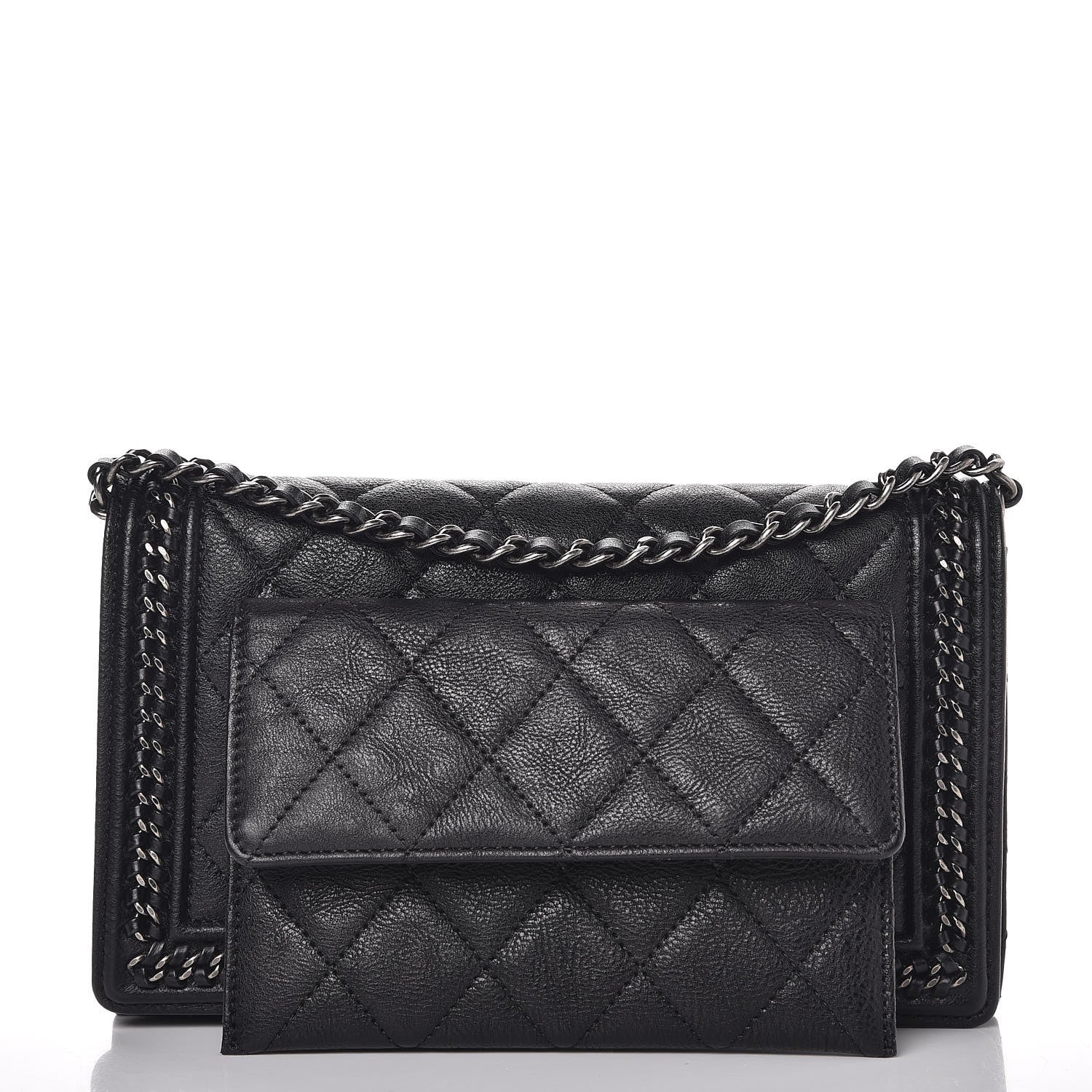 Chanel Calfskin Quilted Chain Around Boy Wallet On Removable Chain WOC Black 9 of 10