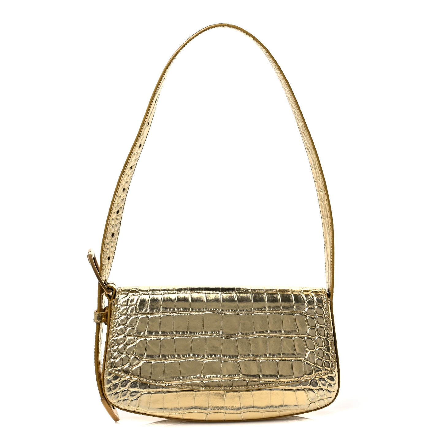 Metallic Calfskin Crocodile Embossed Ghost Sling Bag Gold
