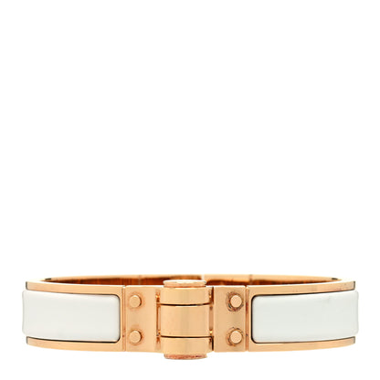 Hermes Enamel Charniere Uni Narrow Hinged Bracelet S White 1 of 4