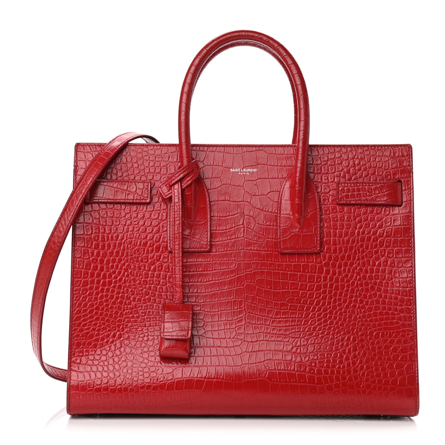 Calfskin Crocodile Embossed Small Sac De Jour Eros Red