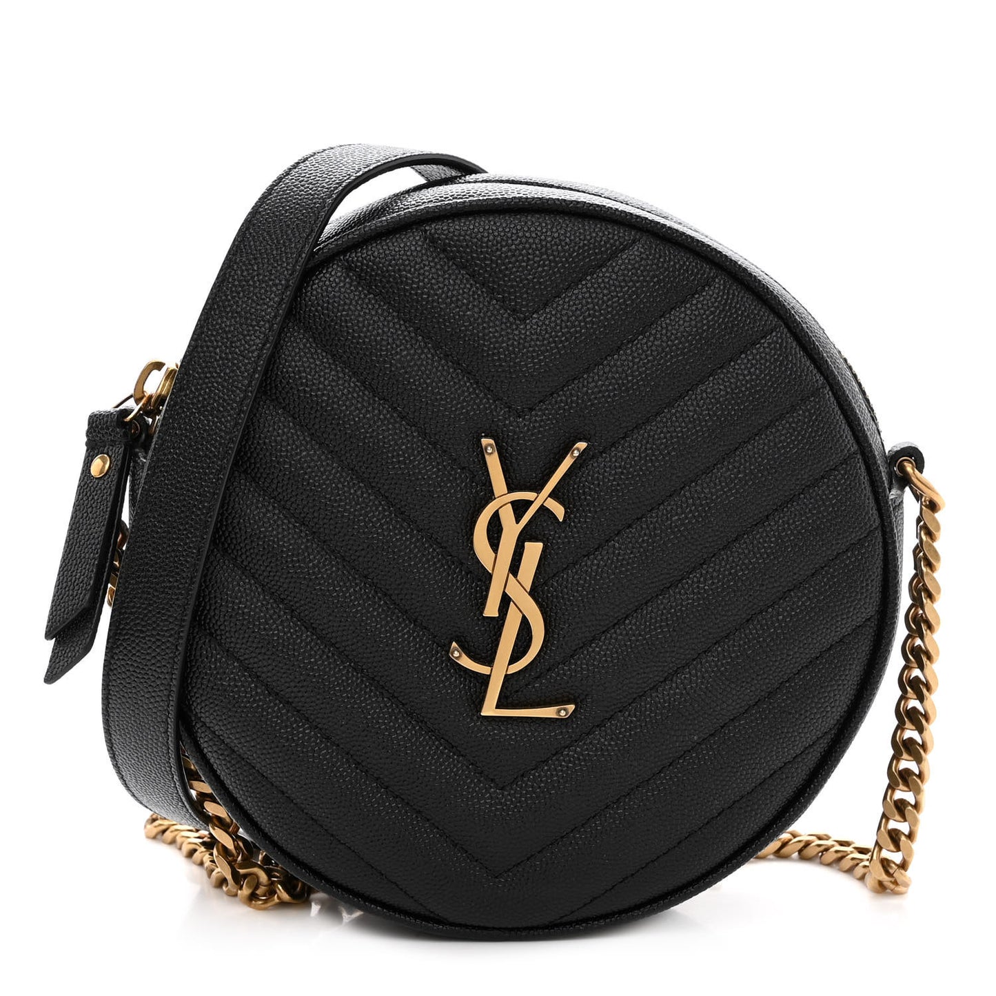 Grain De Poudre Matelasse Chevron Quilted Round Vinyle Camera Bag Black